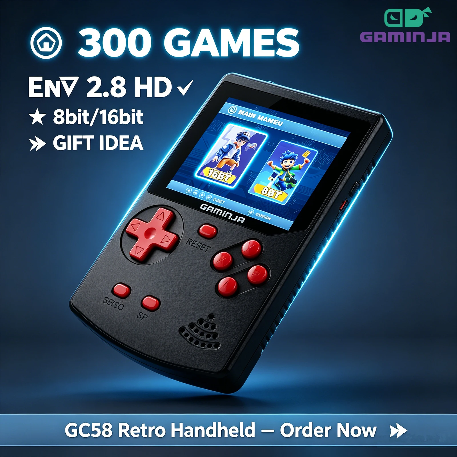 Retro Gaming Power Bank - GAMINJA Handheld Game Console 300 Classic